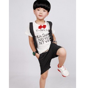 Black striped blue white patchwork boys toddlers baby child kids modern dance jazz hip hop dance costumes stage performance  outfits